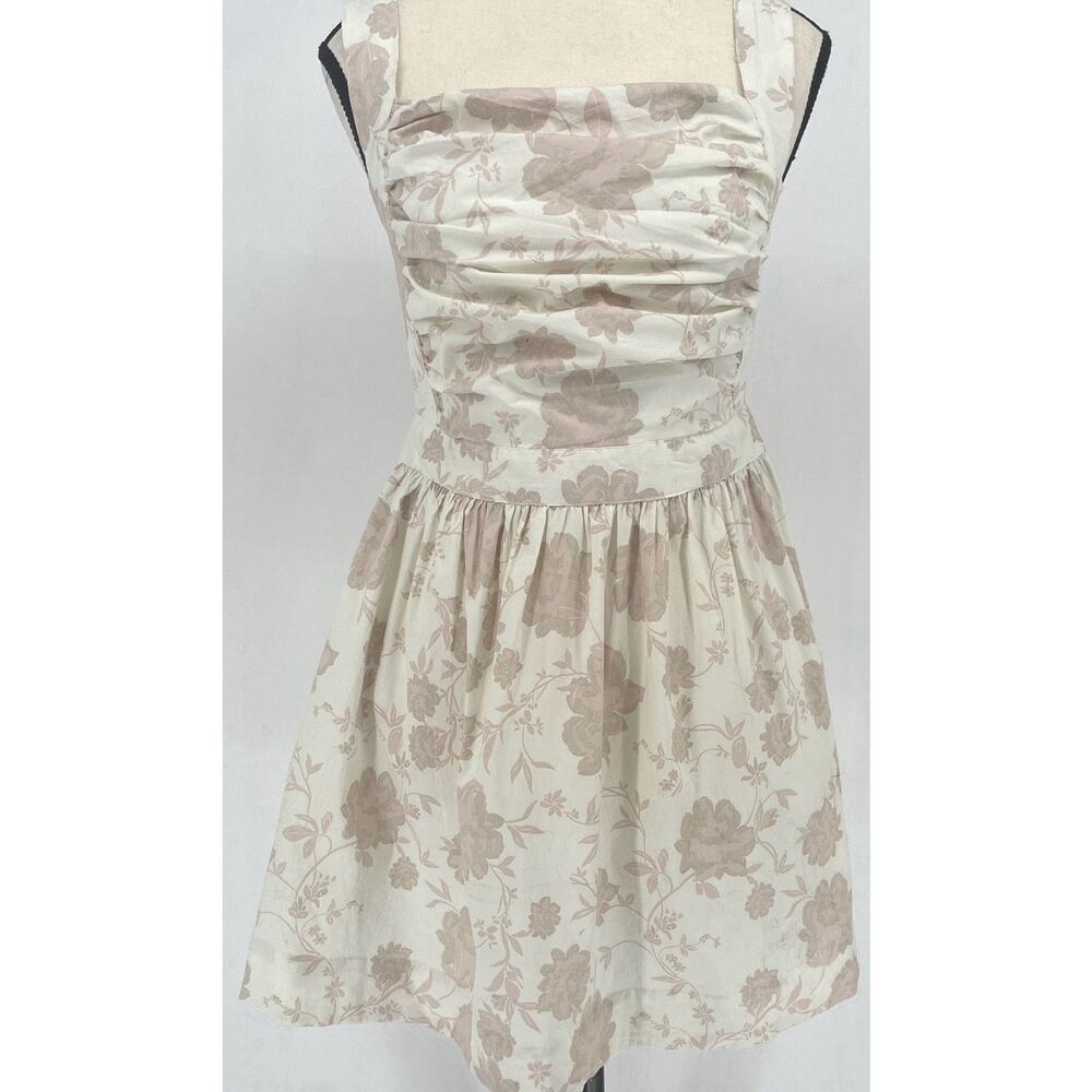 Free People Floral Open Back Ruched Mini Dress Cottagecore Coquette M - Picture 3 of 11